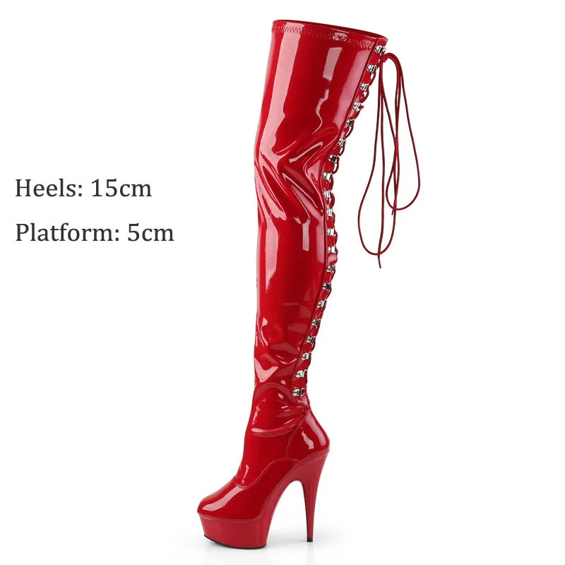 Женские высокие сапоги выше колена на платформе 15 см с ремешками - купить по
