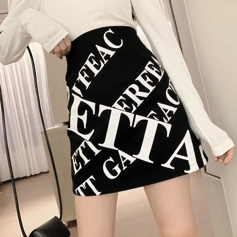 

Korean Mini Skirt Women Summer 2022 New Female A-line High Waist Loose Skirts Vintage Mini Skirt Printed Letter High Waist Skirt
