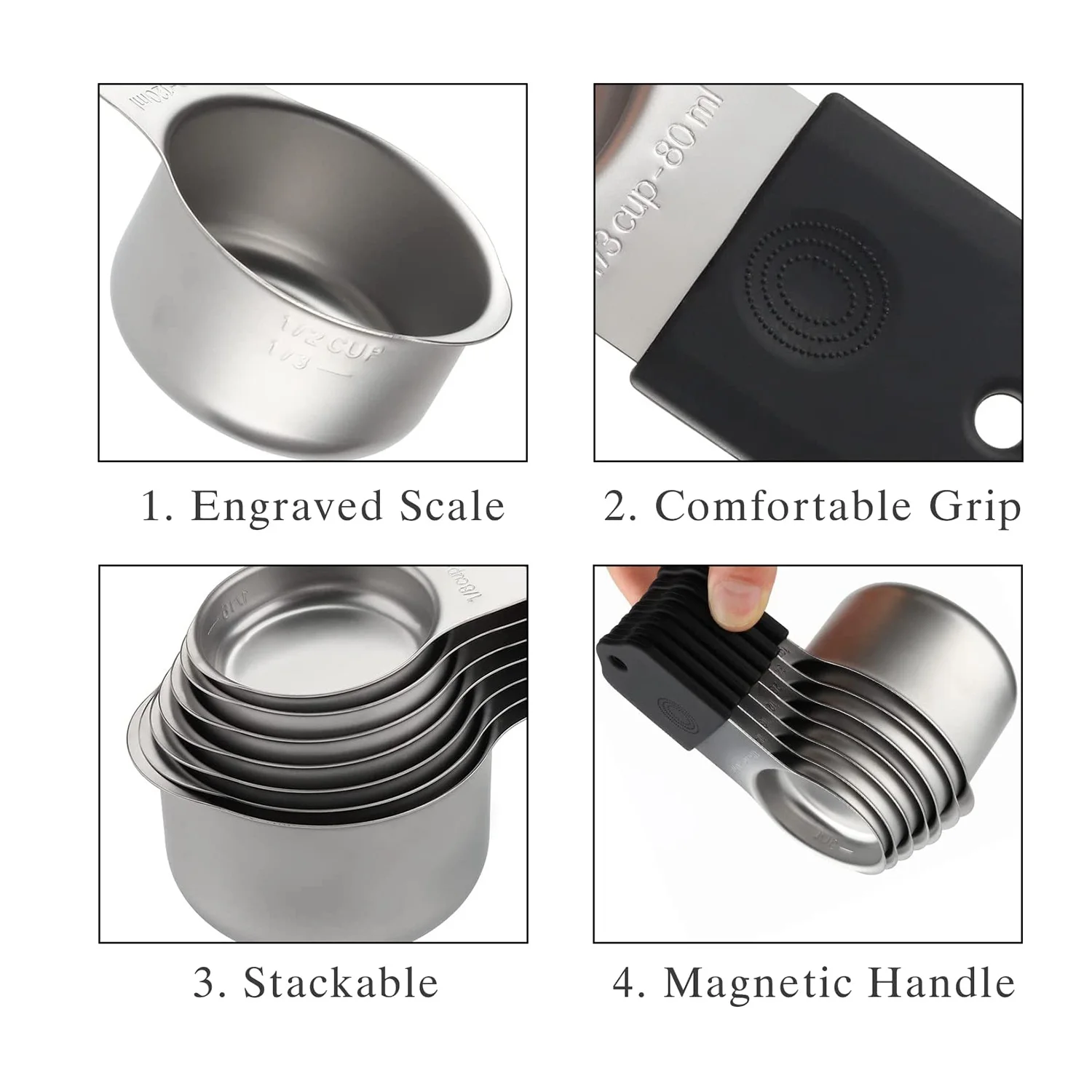 

Magnetic Measuring Cups and Spoons Set Including 7 Measuring Cup 7 Measuring Spoons with 1 Leveler for Dry and Liquid