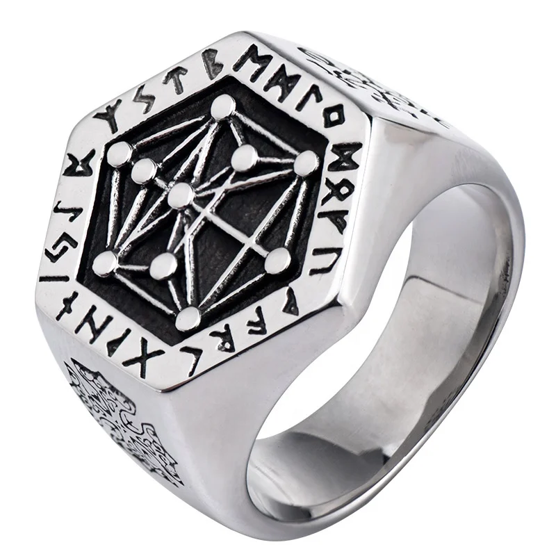 

Nordic mythology Viking rune stainless steel rings for man and women Kabala totem Index Ring fashion jewelry