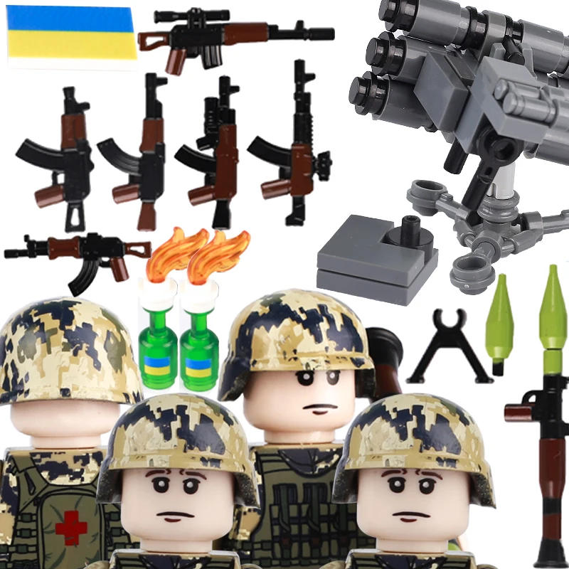 

Конструктор MOC «Военные украинские солдаты», конструктор «огненная бутылка» Starstreak HVM Cannon, флаг с принтом плитки, пистолет, набор кирпичей, игрушки