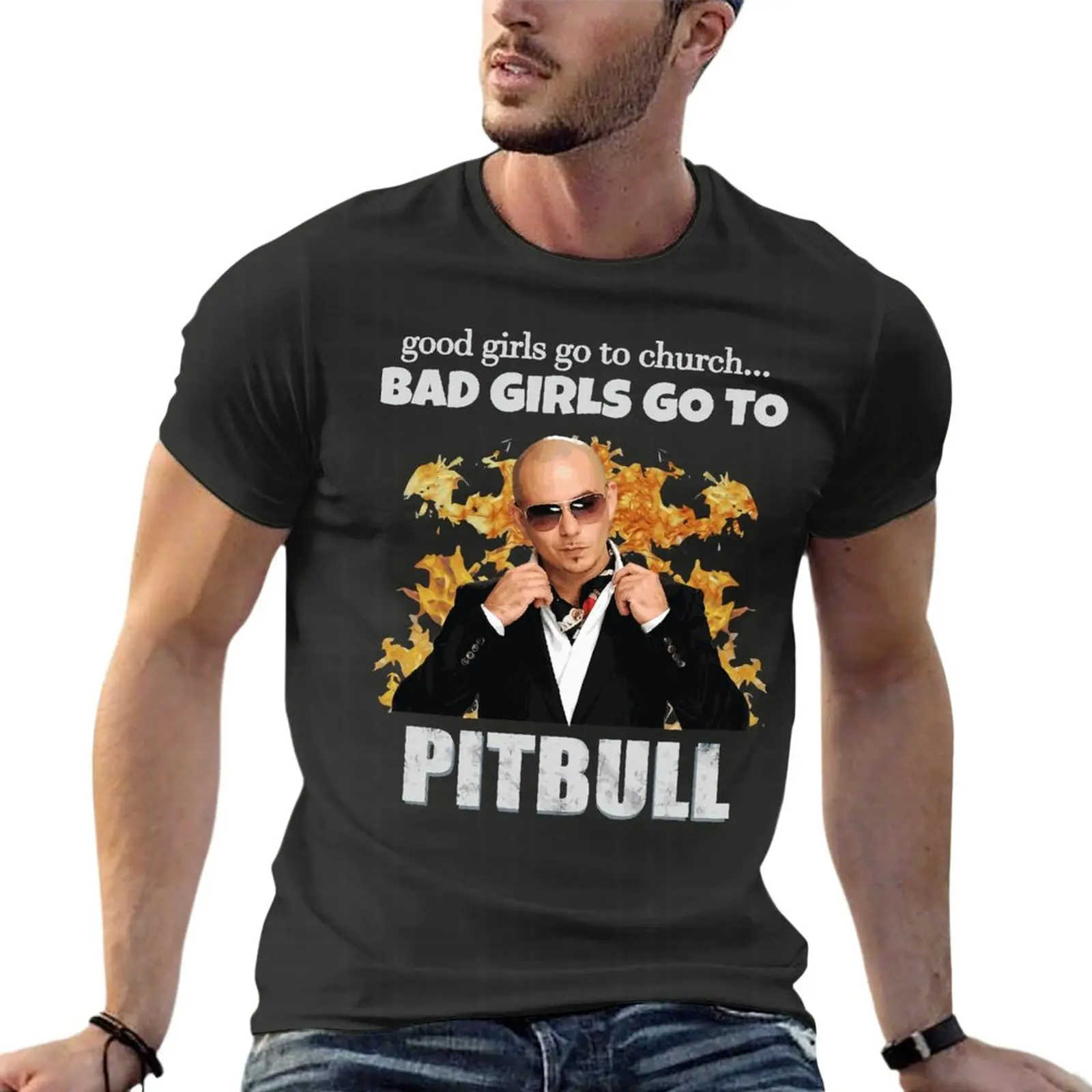 

Good Girls Go To Church Bad Girls Go To Pitbull Oversize T-Shirt Summer Men'S Clothes Short Sleeve Streetwear Big Size Tops