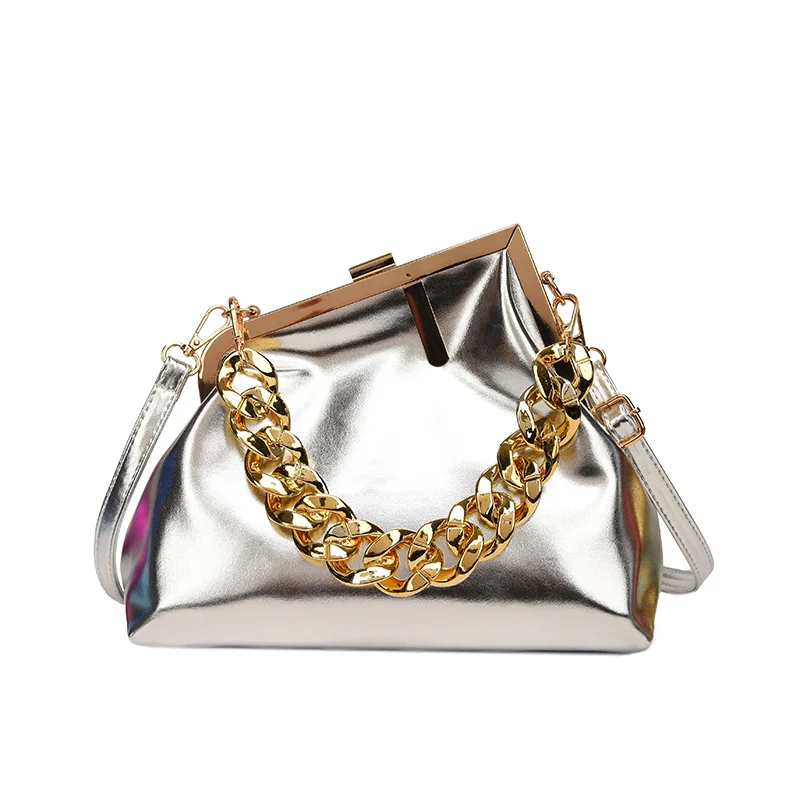 

Ladies Laser Pu Leather Purse Chain Solid Color Shoulder Crossbody Bag Girls Clutch Bag Handbag For Women