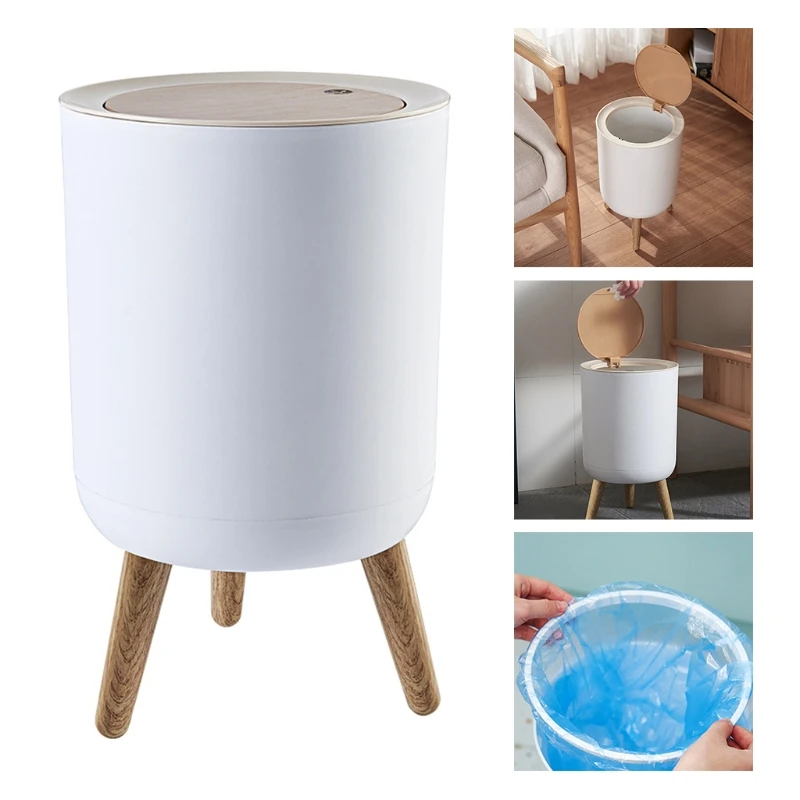 

One-Press Top Trash Can with Lid Waste Basket Nordic Style Modern Garbage Cans for Kitchen Bathroom Bedroom 7L
