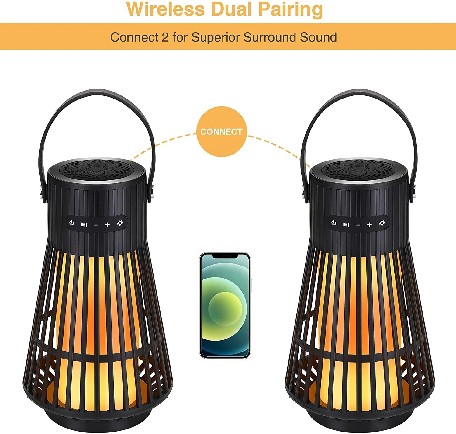 

Rechargeable Led Outdoor Camping Lamp Speaker Atmosphere Simulation Torch Portable Speaker Bluetooth Night Light Wireless