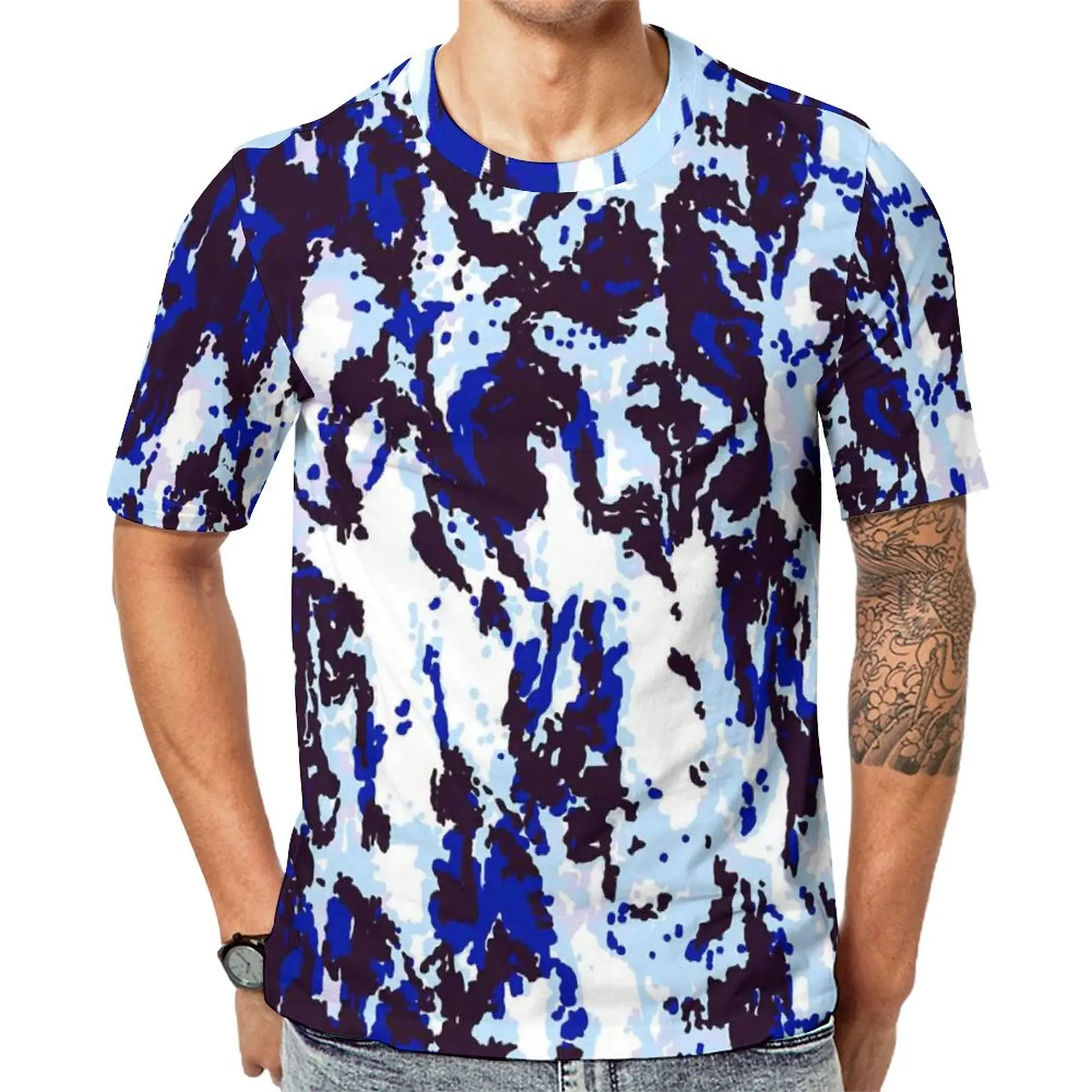 

Tie Dye Pattern T-Shirt Blue Camouflage Trendy T Shirts Men Funny Tee Shirt Original Short Sleeves Custom Top Tees Plus Size 5XL