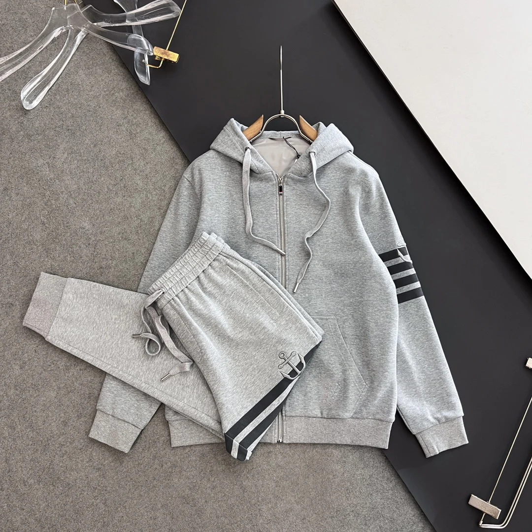

Толстовки TB THOM, спортивные штаны 23ss Harajuku, корейская модная мужская одежда, хлопковые серые полосатые рубашки с капюшоном, штаны, повседневные толстовки