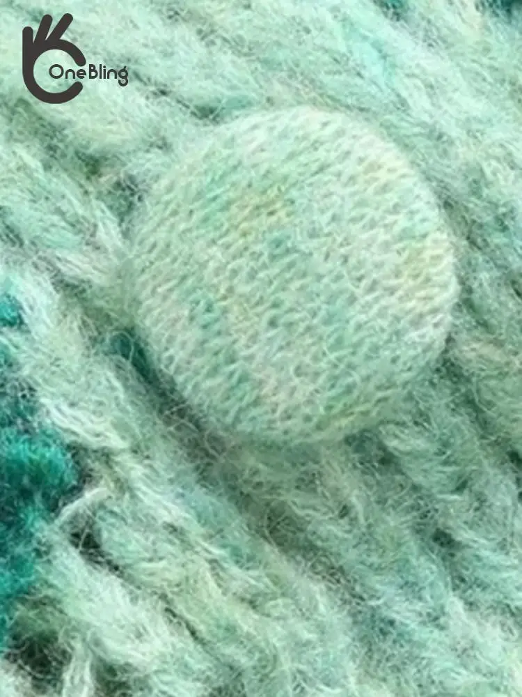 Женский ажурный кардиган OneBling вязаный Зеленый однобортный свитер в полоску с