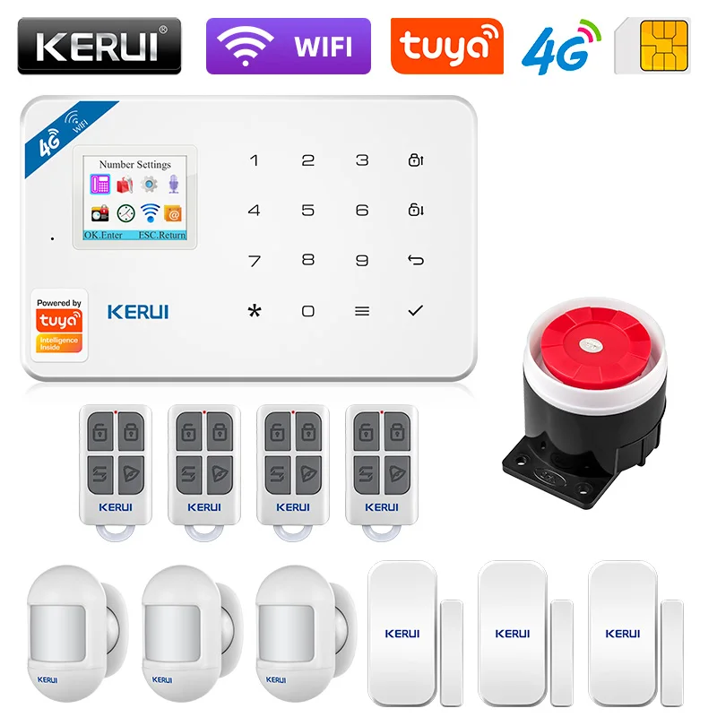 KERUI W184 Tuya Smart Home WIFI GSM 4G  Alarm System Burglar Home Security Alarm App Control Motion Sensor 6 Languages Garage