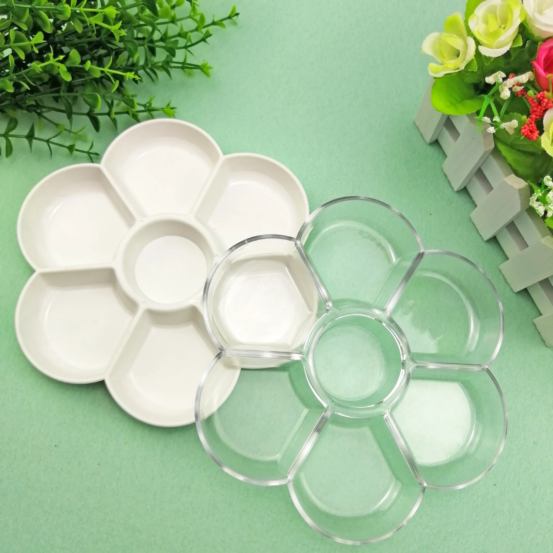 

7-сеточная цветная палитра, имитация цветка сливы, керамическая утолщенная детская цветная палитра, китайская живопись, гуашь, акварель, Тек...