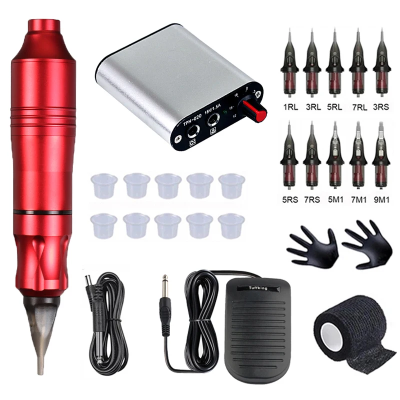 

Professional Tattoo Kit Power Supply Tattoo Rotary Pen Machine with Cartridges Needles Permanent Makeup Machine Tattoo Body Art