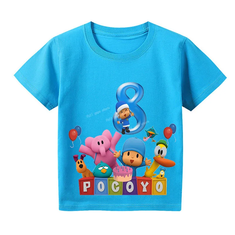 Мультяшные аниме Pocoyo Детские Графические футболки Elly Boys летняя одежда номер 1-10