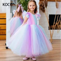 jonany colorful cute flower girl dress pleated round neck tulle maxi dress birthday princess first communion beauty pageant