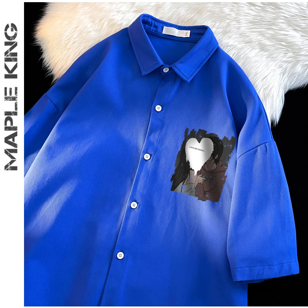 

Harajuku Style Anime Men Shirts Plus Size 5XL-M Short Sleeved Oversized Shirt Blouses Summer Button Up Loose Camisa Masculina