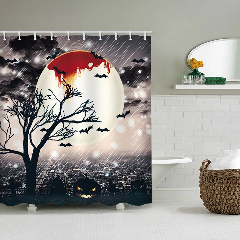 

Halloween Shower Curtain Pumpkin Ghost Witch Printed Mildewproof Fabric Waterproof Polyester Bathroom Curtains With Hooks