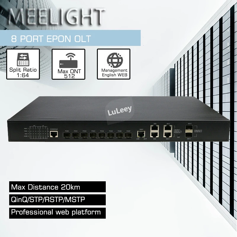 

LRE308 8 Port EPON OLT Web Management Switch Optical Fiber L3 Switch 1:64 Compatible With Multi-brand ONU Max 512