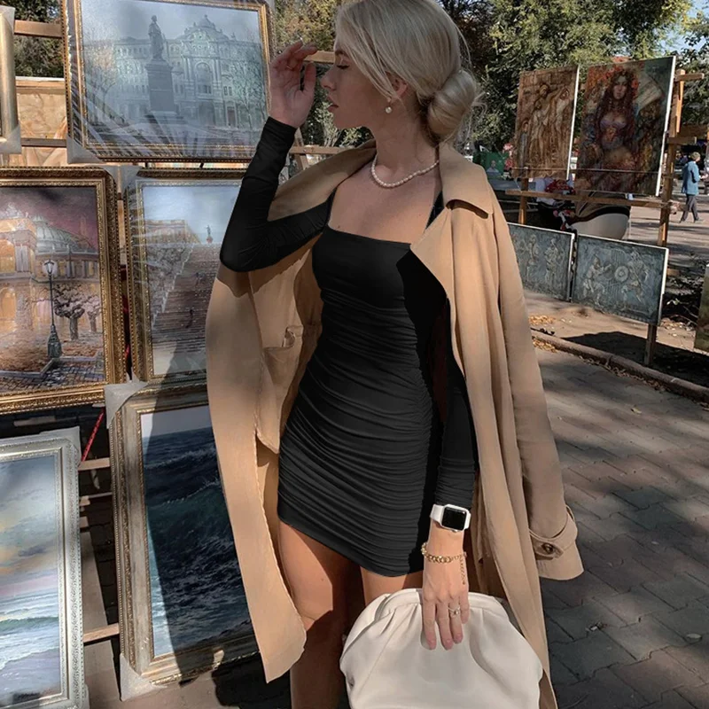 

2022 Autumn And Winter Elegant Dress Sexy Party Slim Solid Color Slim Butt Hip Mini Dress Temperament Fashionable Women's