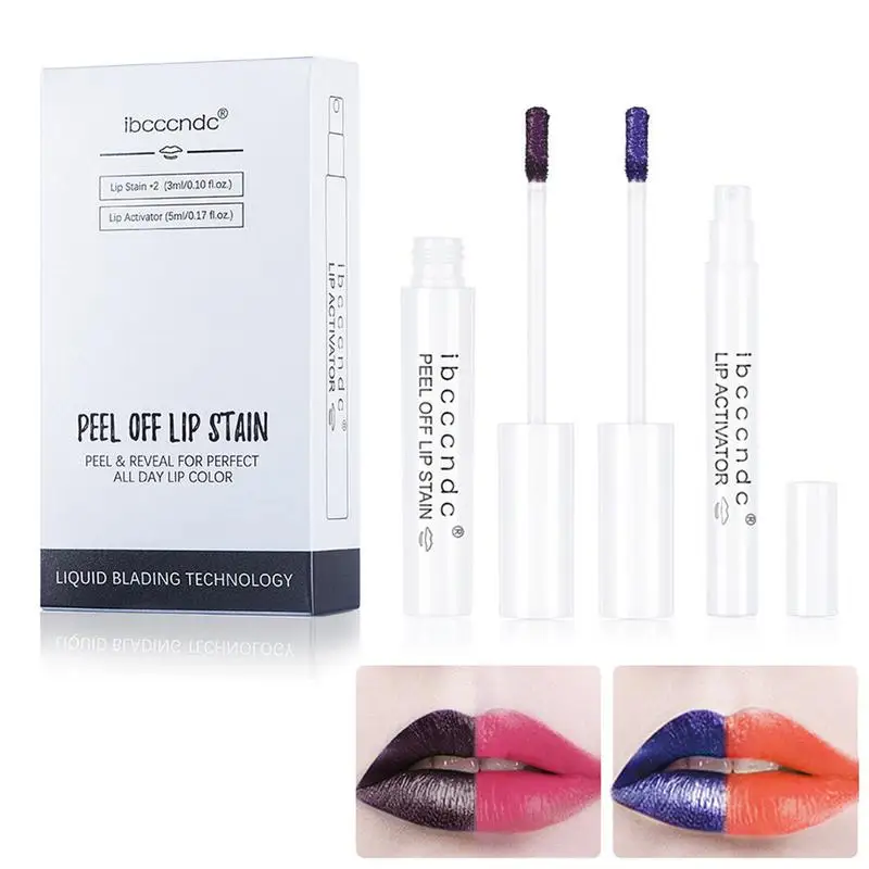 

2Pcs Long Lasting Lip Stain Tint Waterproof Peel Off Lipstick Set For Women Liquid Blading Lips Kiss-proof Lip Gloss For Girls