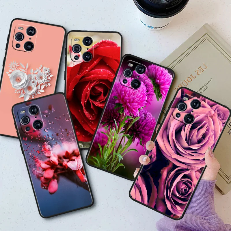 

Beautiful and lovely flower rose Phone Case For OPPO Find X5 X3 X2 K10 F21S F21 F9 F7 F5 Neo Pro Lite Black Silicone Soft Cover