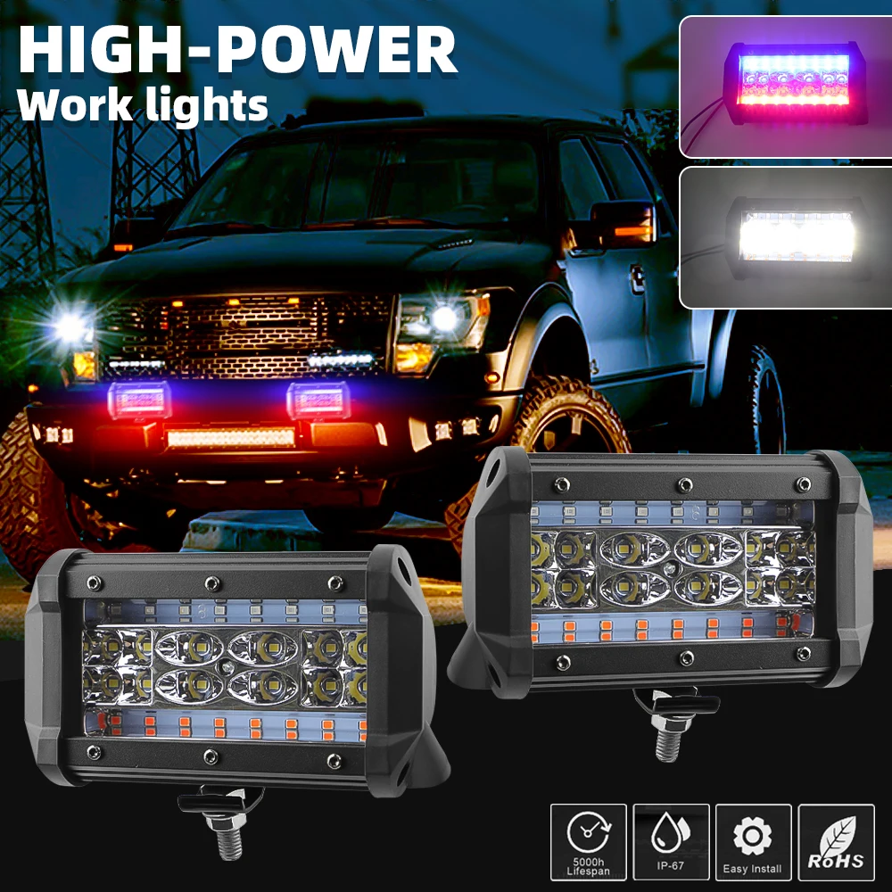 

New 2Pcs LED Car Work Light 12V 24V 84W Red Blue flash Festoon Work Fog Lamp For Offroad Suv Atv Truck Fire Truck Agricultural