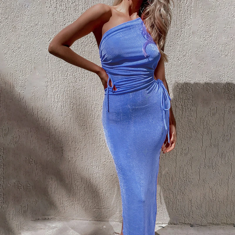 

Casual Women Dress For Ladies Plus Size Clothing Set Summer Sundress 2022 Sexy Bind Hollow Out String Lady Fold Print Polyester