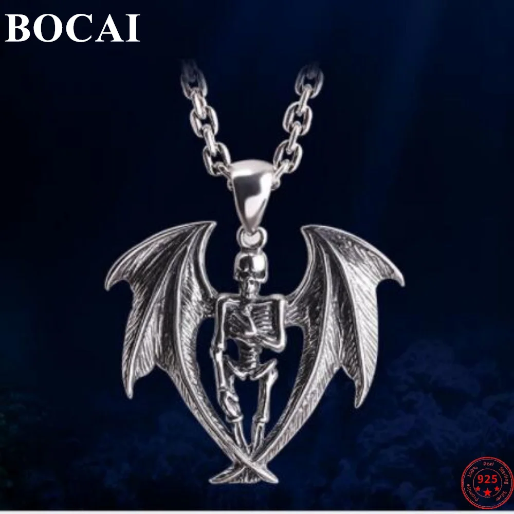 

BOCAI S925 Sterling Silver Pendant Bat Men Skull Punk Thai Silver Hanging Decation Trend Men's Pure Argentum Fashion Jewelry