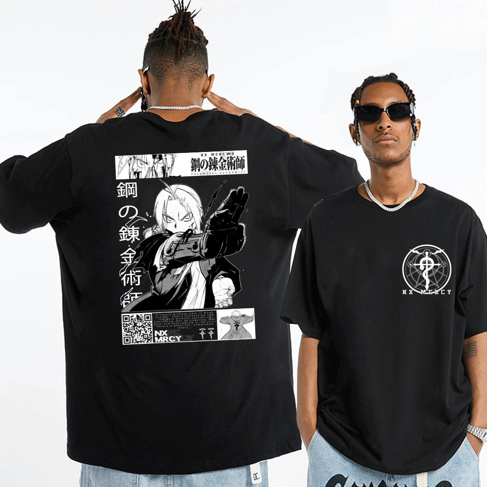 

Anime Fullmetal Alchemist Double-sided Print T Shirt Edward Elric Manga T-Shirt Men's Streetwear Summer Trend Short Sleeve Tees