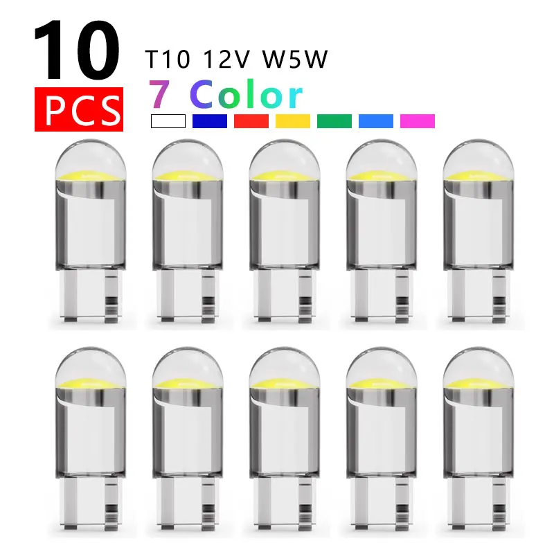 

10PCS 2022 Newest W5W LED Canbus T10 Car Lights COB Glass Interior Parts Bulbs 6000K White Auto License Plate Lamp Dome Read Lig