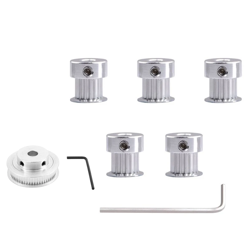 

2 Set Aluminum GT2 Timing Belt Pulley For Reprap 3D Printer, 1 Set 20 Teeth Bore 5Mm Width 6Mm And Wrench & 1 Set 60 Teeth 8Mm B