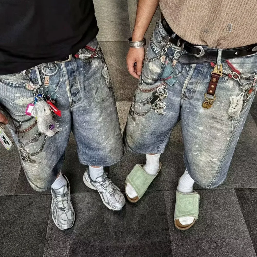 NIGO мужские брюки с 3d принтом в американском стиле High Street и цепочкой Seven джинсовые