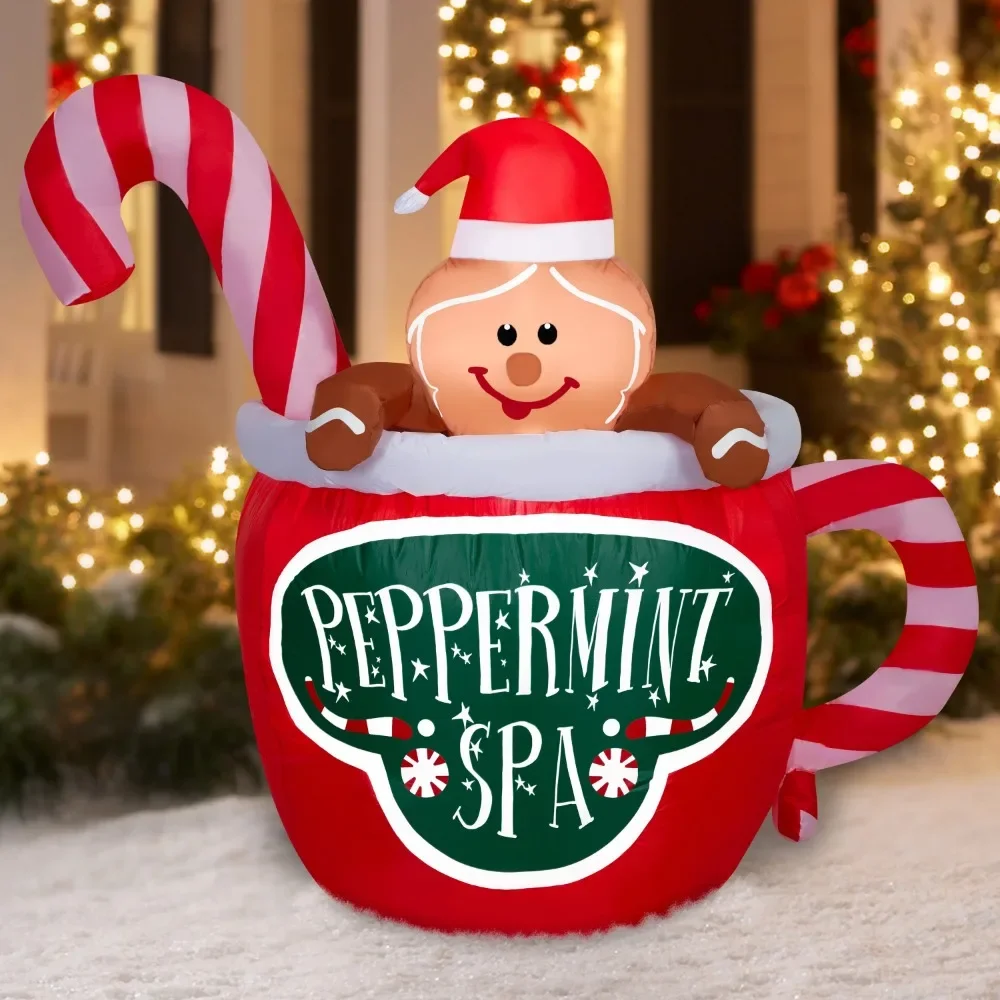 

Christmas Gift Inflatables Christmas 5 Foot Gingerbread Spa Mug Scene Decoration Decorations 2024 Tree Liquidations Ornaments