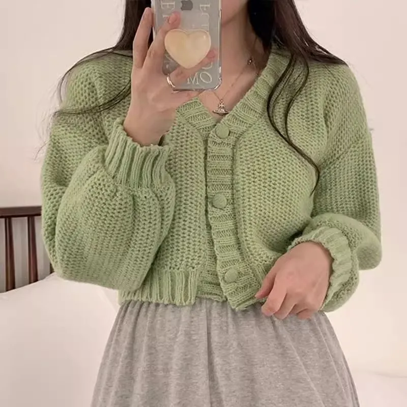 Женский вязаный кардиган свитер куртка с v-образным вырезом и длинными рукавами