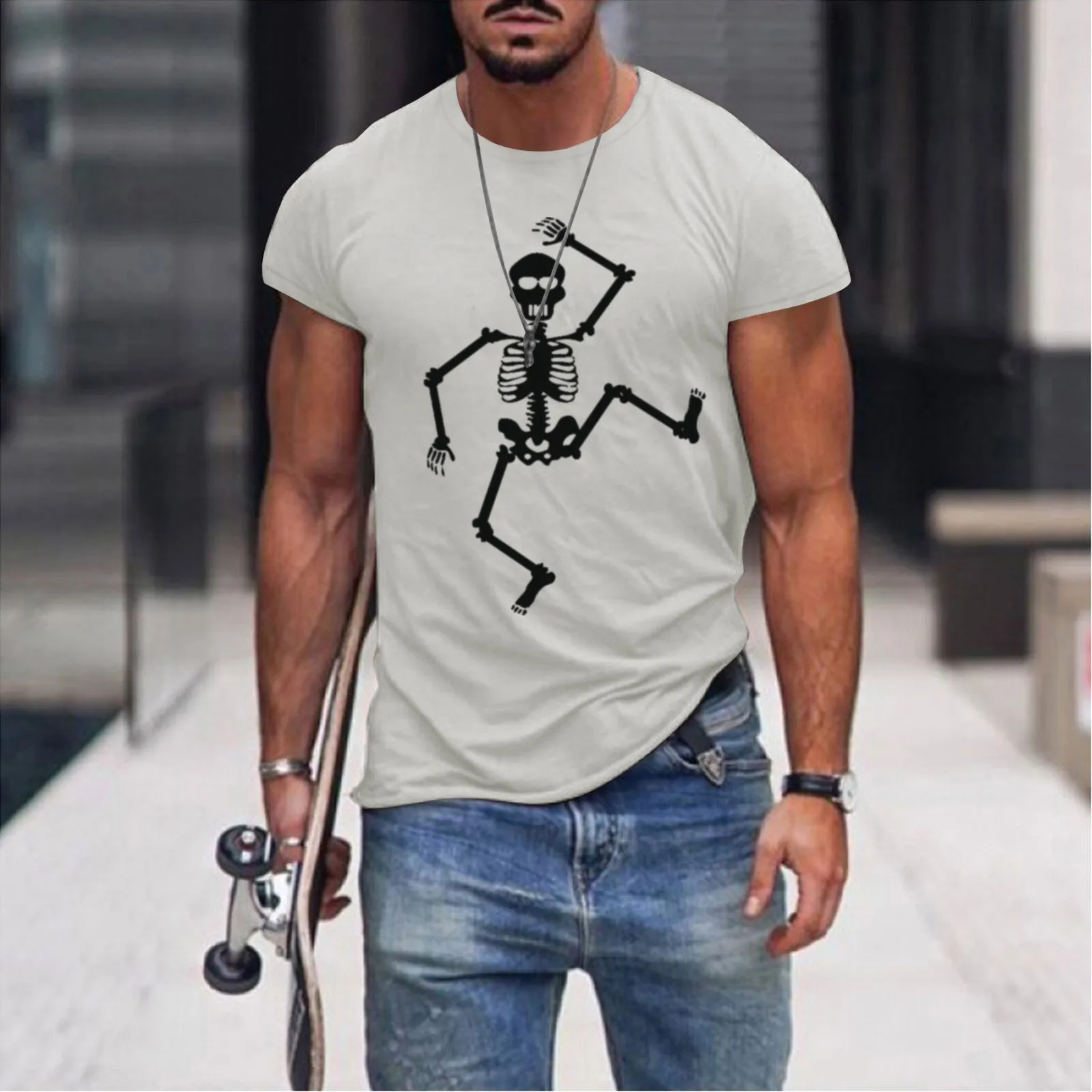 

Футболка мужская с коротким рукавом, модная повседневная тенниска из хлопка с принтом, майка средней длины с V-образным вырезом