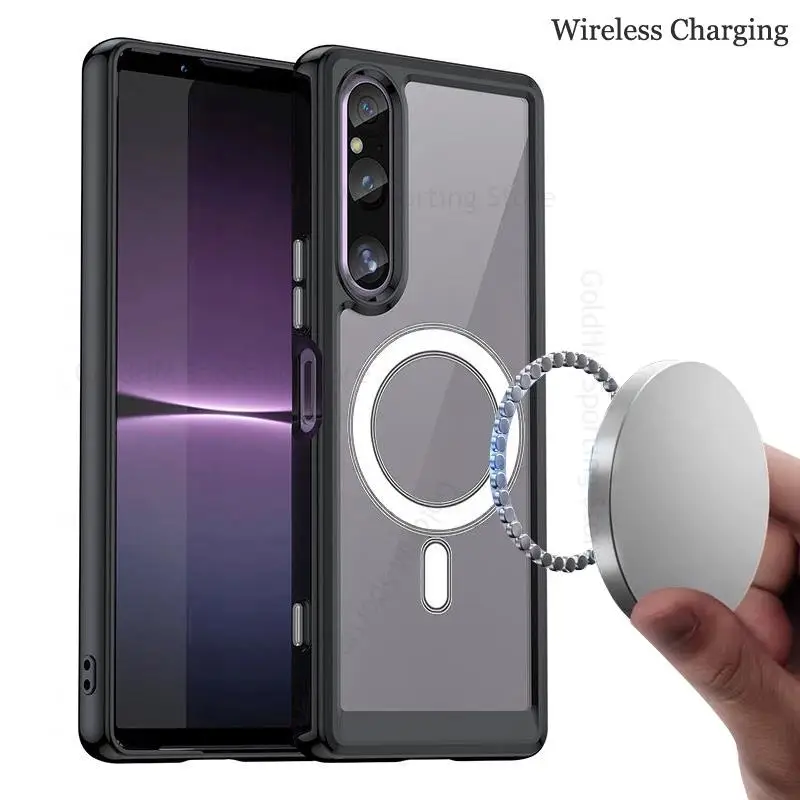 Capa For Sony Xperia 1 V Acrylic Transparent For Magsafe Magnetic Case For Xperia 1 V XQ-DQ72  Wireless Charging Magsafing Cover
