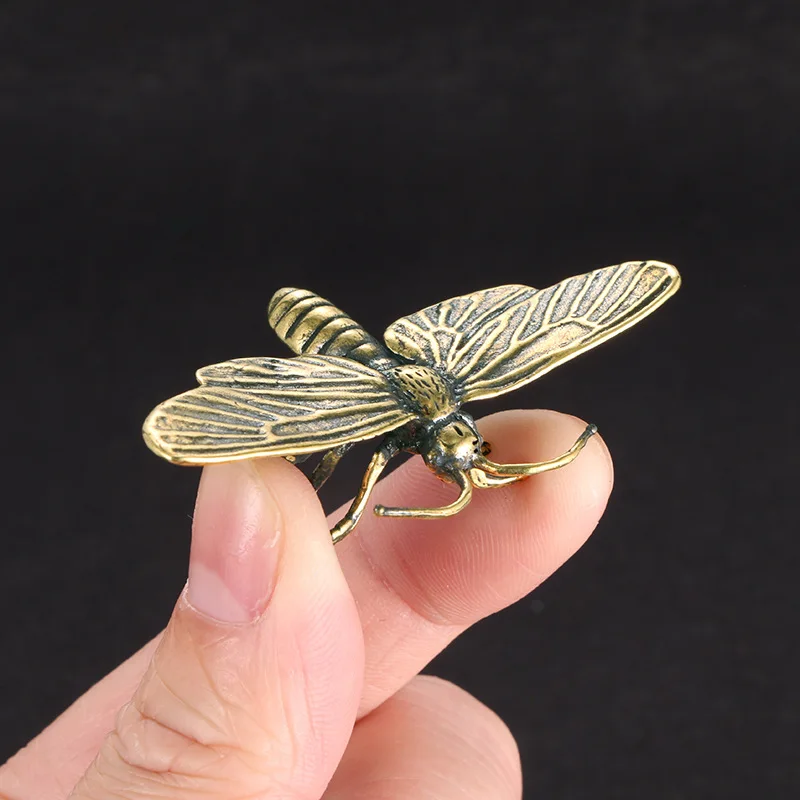 Vintage Brass Animal Dragonfly Figurines Miniatures Funny Desktop Ornament Home Decorations Crafts Accessorie Antique Collection