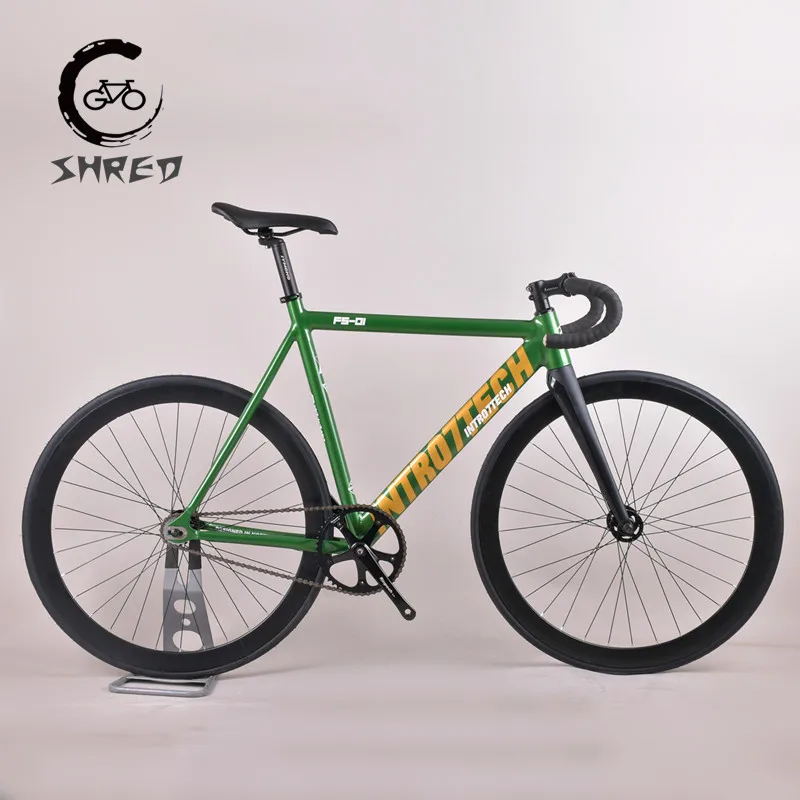 Bicicleta de piñón fijo INTRO7, horquilla de carbono de una sola velocidad, pista completa, con frenos en V de rueda de aluminio de 40MM