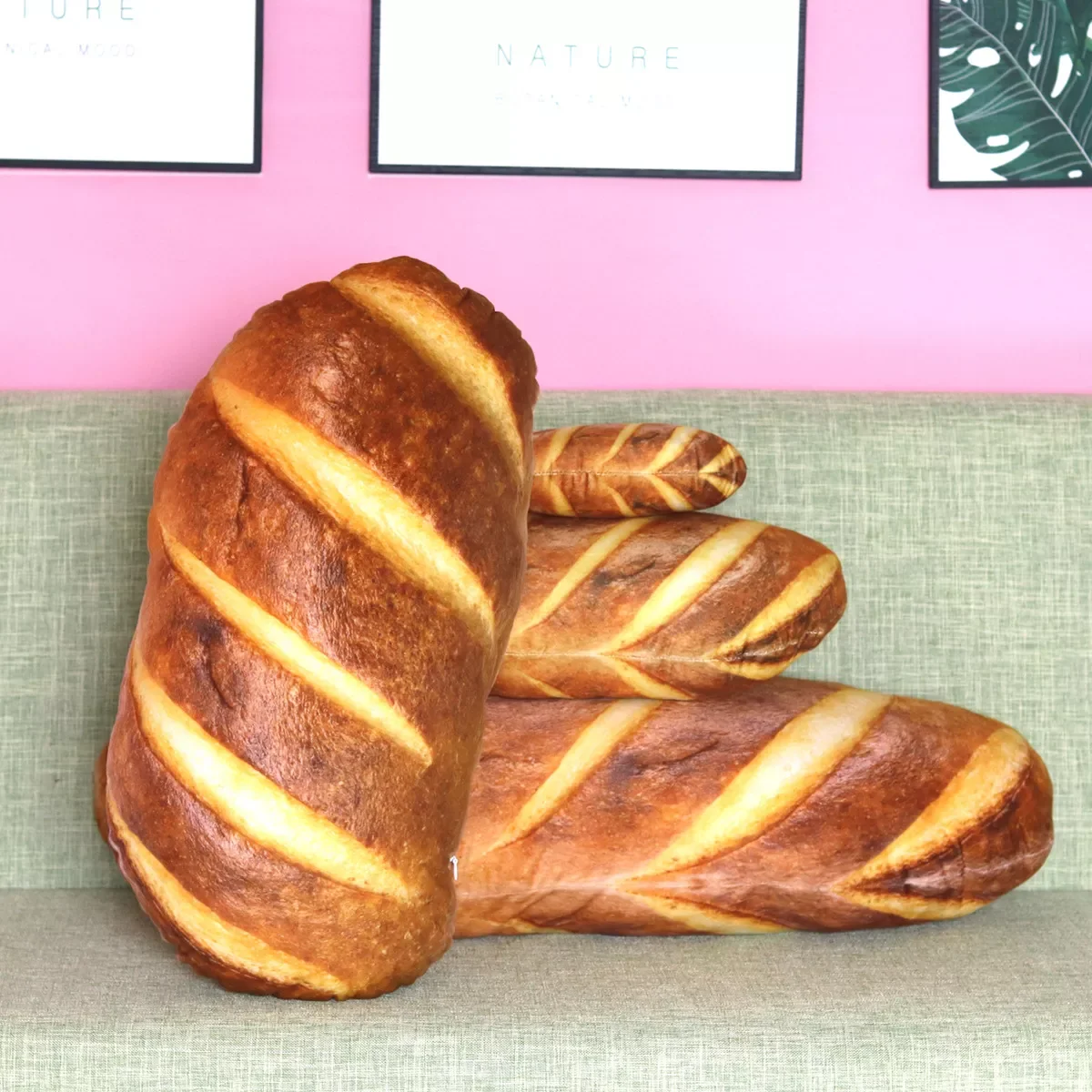 

2022 30cm Fake Bread 3D print Bread Cusion Creative Simulation Bread Pillow Funny Snack Bread Shape Soft Stuffed Pillow