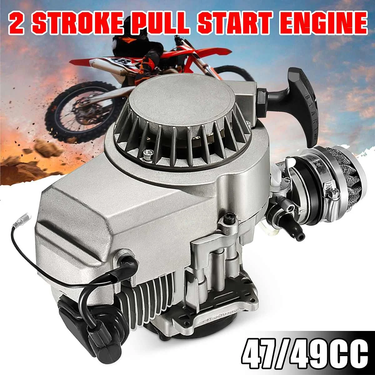 

2 Stroke 47cc 49cc Motorcycle Pull Start Engine Motor Transmission Engine Air Filter Kit For Mini Quad Dirt Pit Bike ATV