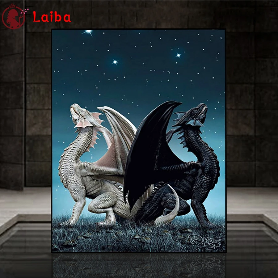 

Полноразмерная Алмазная вышивка, античное животное, черный и белый дракон, распродажа, подарок, алмазная живопись, вышивка крестиком, украшение для дома
