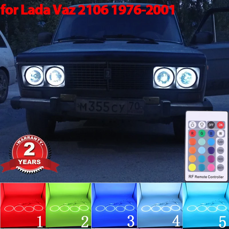 

LED Angel Eyes Kit Halo Ring Headlight Lamps For Lada Vaz 2106 1976-2001 Ultra Bright Refit RGB multi-color Remote Control