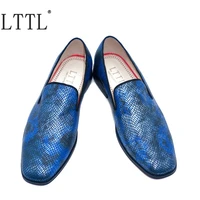 summer slip on blue snakeskin pattern leather casual shoes for men free shipping luxury loafers mens slippers dress shoes