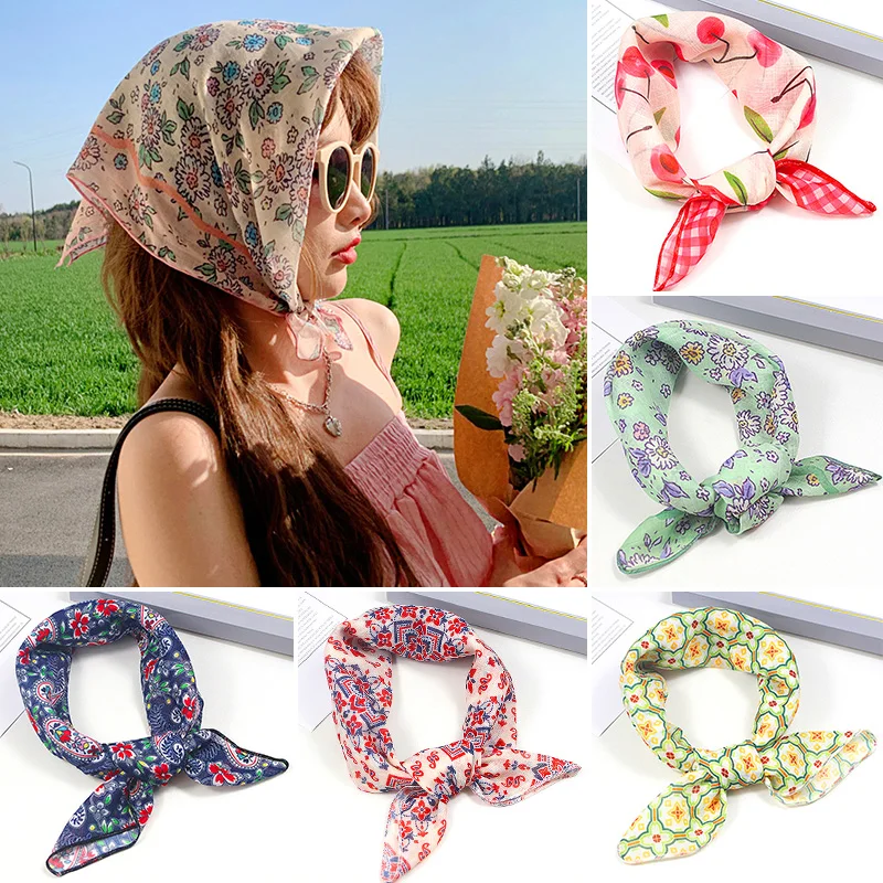 

2023 New Cotton Linen Scarves For Women Fashion Printed Small Square Scarf Handkerchief Fashion Headscarf Hijabs For Women