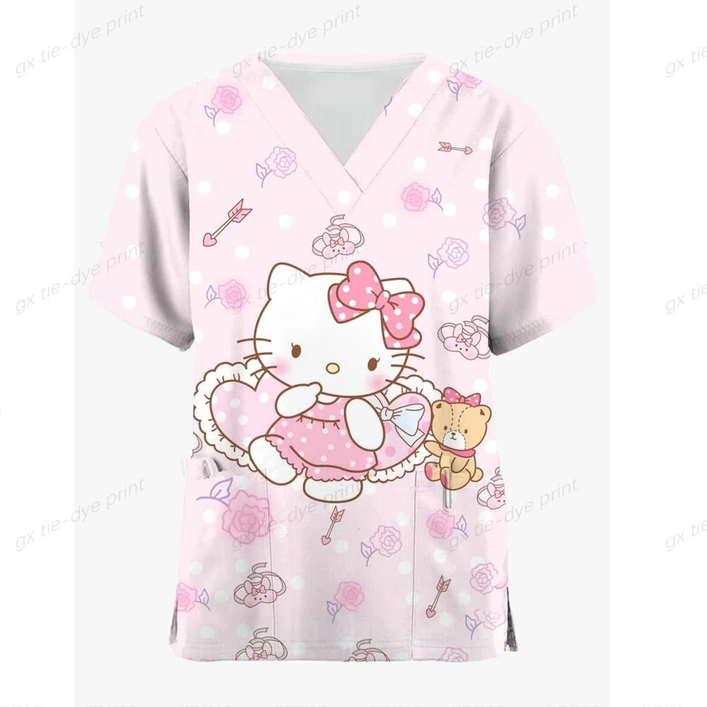 Футболка женская с принтом Hello Kitty повседневный топ коротким рукавом и V-образным
