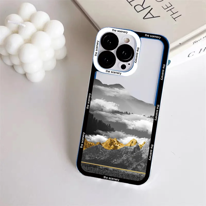 Прозрачный чехол Snow Mountain для iPhone 14 13 12 11 Pro Max XR X XS 7 8 Plus SE Мягкий противоударный
