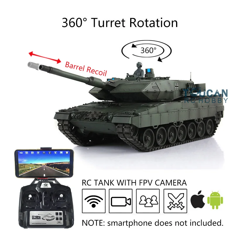 1/16 HENG LONG 7.0 Leopard2A6 RC Tank 3889 360 Turret FPV Barrel Recoil Пульт дистанционного управления