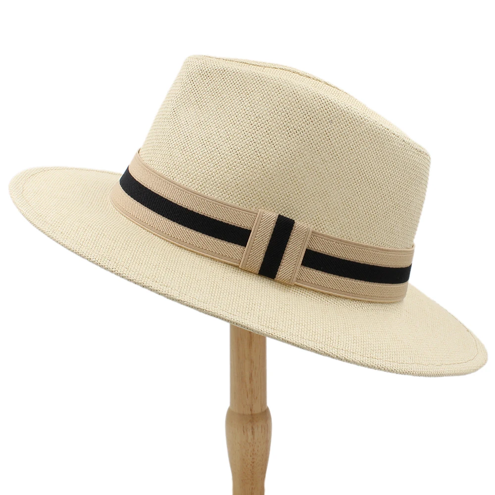 

Men Women Straw Panama Hats Summer Sunhat Classical Wide Brim Cap Sombrero Beach Fedora Trilby Outdoor Travel US Size 7 1/4 UK L