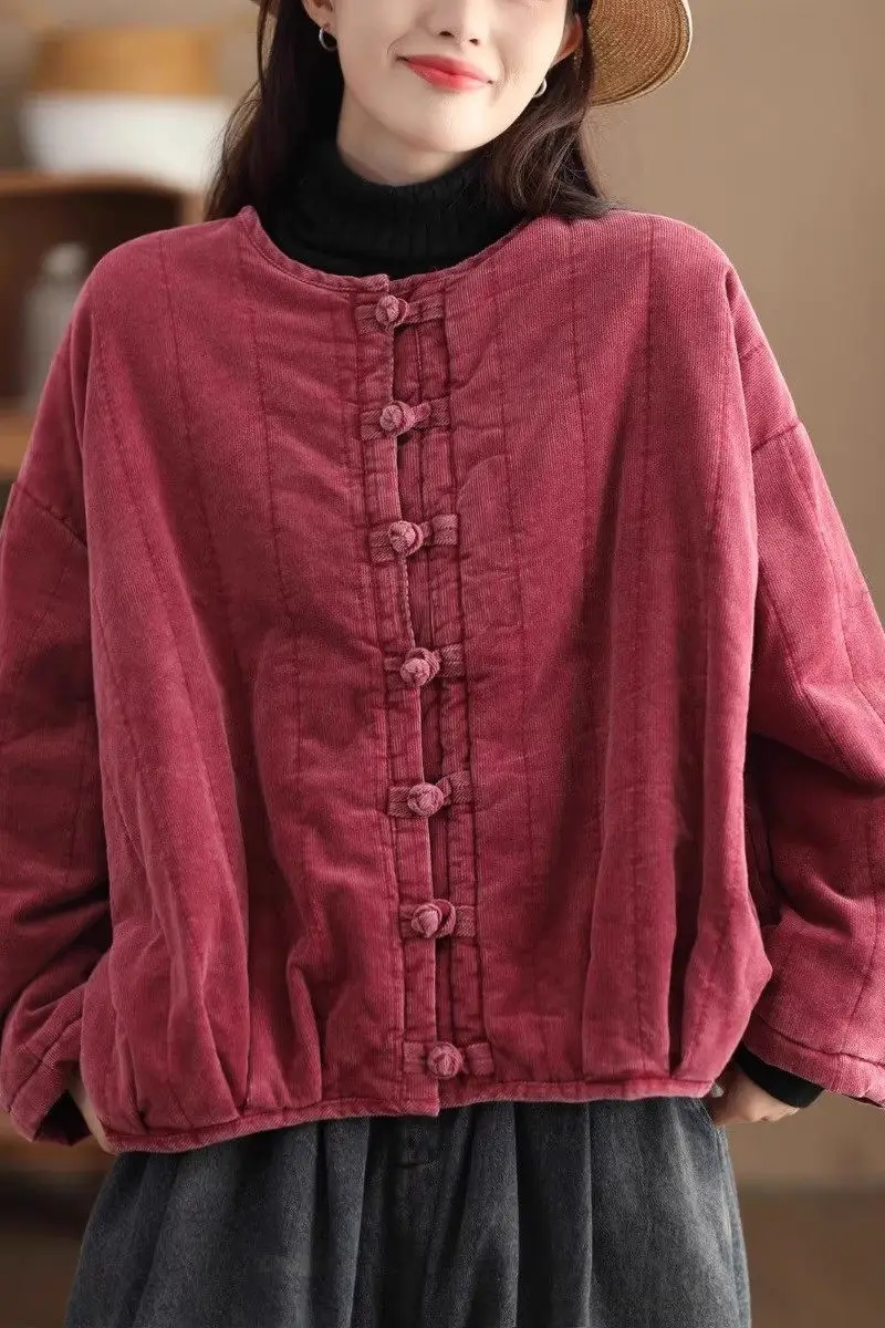 2023 Осень Зима Новая Винтажная Вельветовая куртка женское утепленное хлопковое