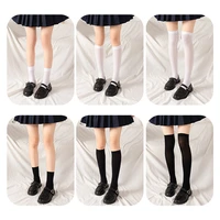3 pair student solid color over knee socks black white nylon knee highs socks long sock cosplay school girl uniform summer sock