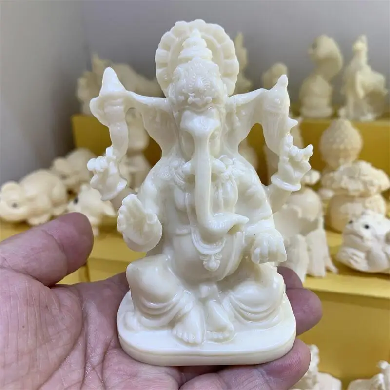 

1PC High Quality Resin Ivory Bone Carved Ganesha Healing Polished Mineral Ornaments Reiki Home Decoration
