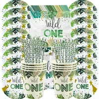 wild one theme party decoration disposable tableware jungle safari theme party baby shower happy birthday party decorations kids